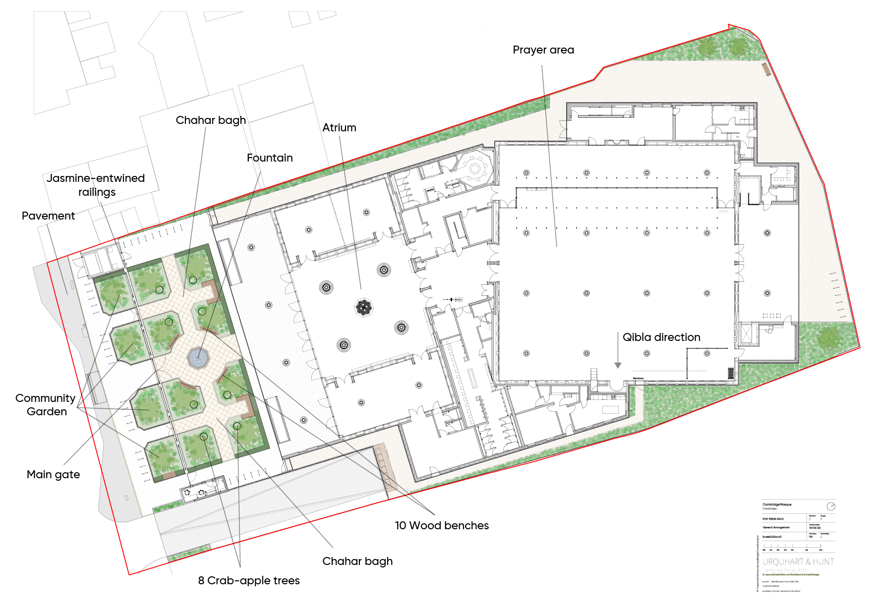 The ground plan for the Cambridge Central Mosque (Urquhart and Hunt)