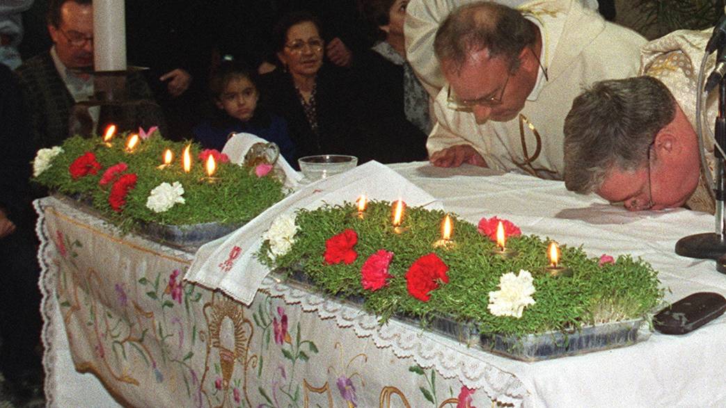 Sprouted pulses symbolise the birth of Jesus Christ and decorate church alters and home made nativity scenes (AFP)
