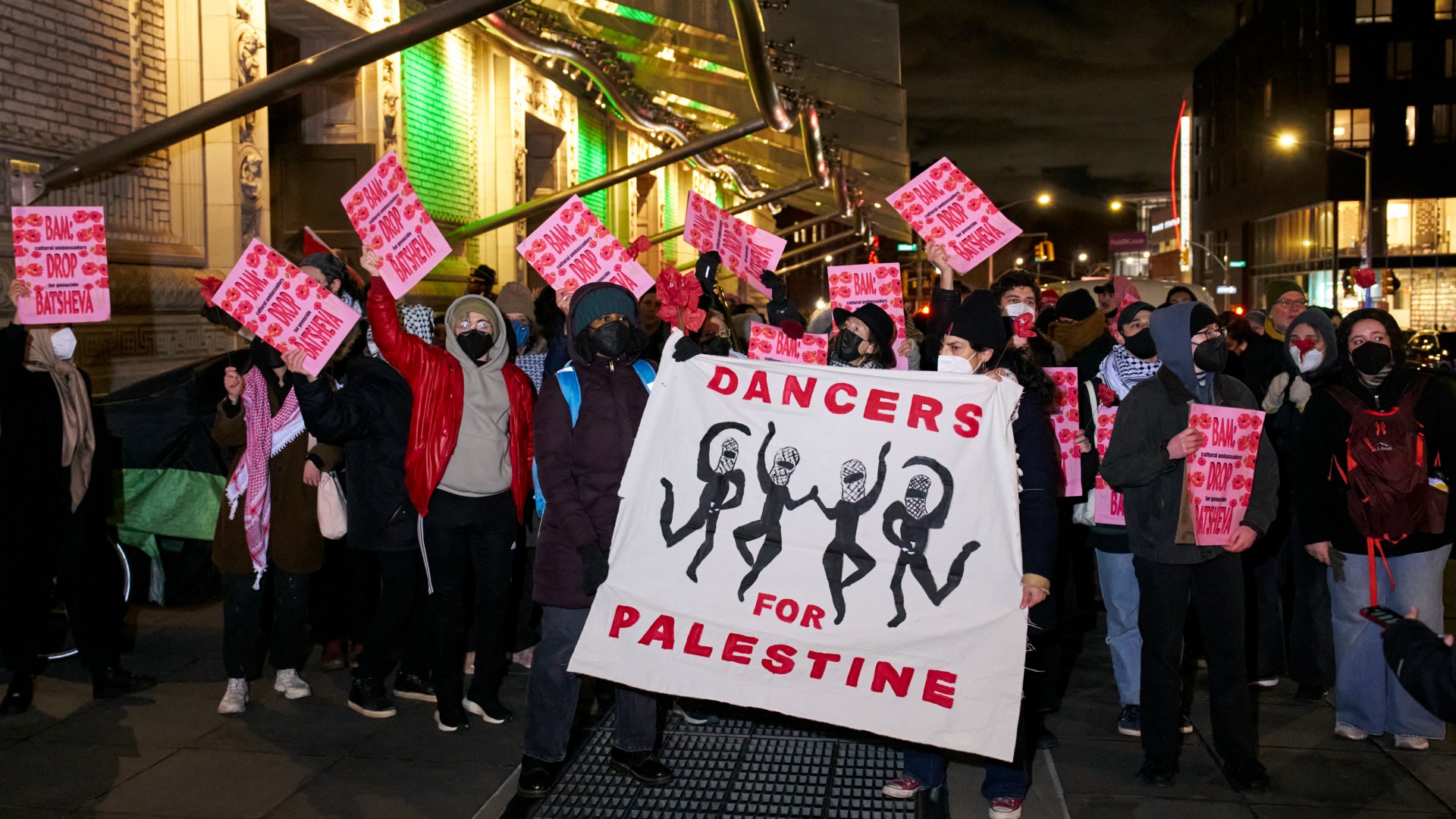 Members of Dancers for Palestine protest Israel's Batsheva Dance Company