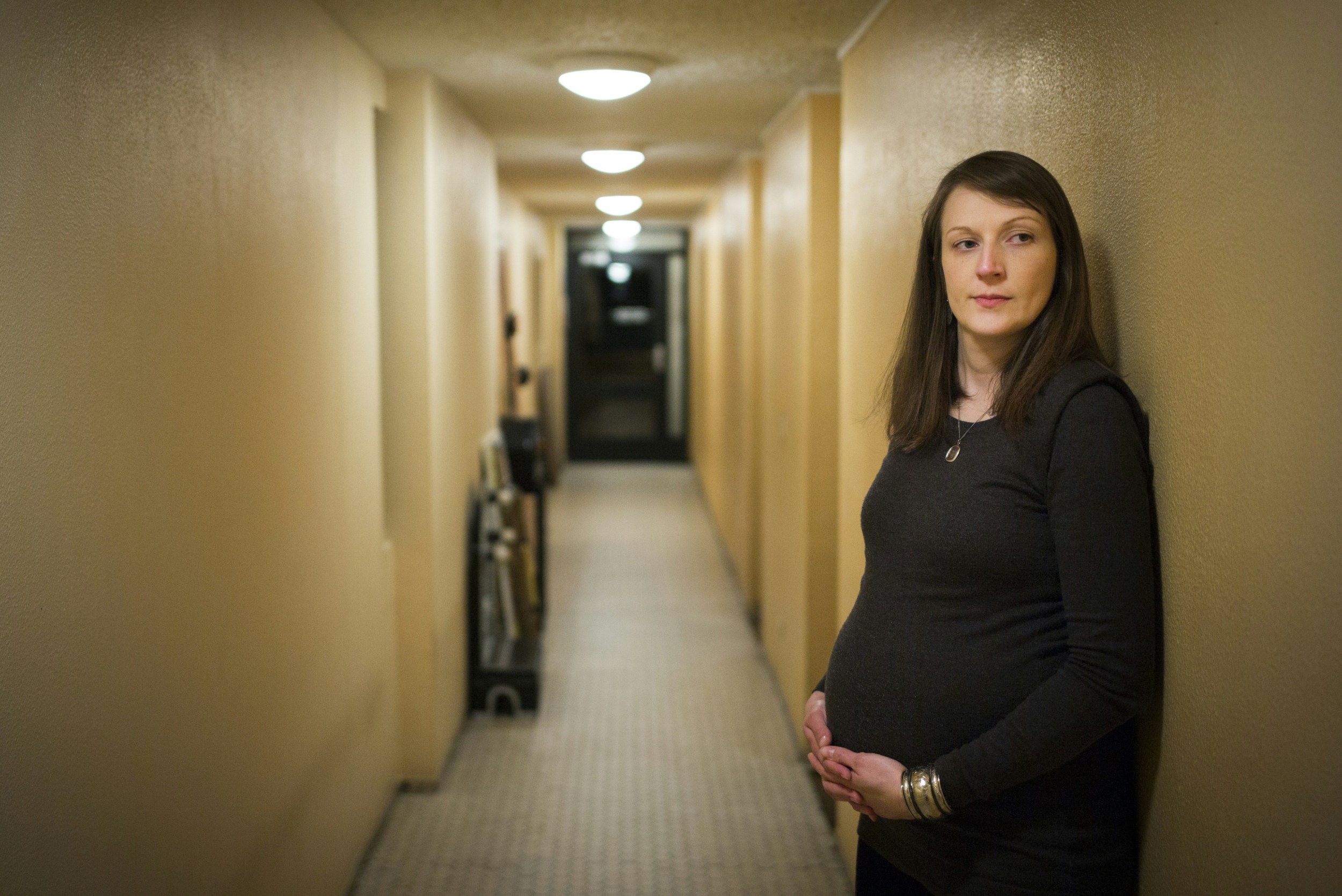 Salah Hamouri's wife, Elsa Lefort, pictured here on 20 January 2016, was barred entry by Israel that year while six months pregnant (AFP)