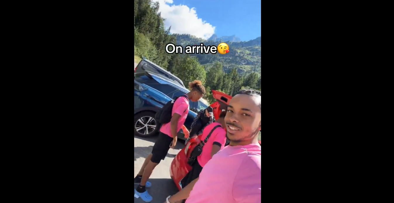 Participants in the ‘’on arrive” (“we’re coming”) trend, sparked by a racist video claiming the mountains belong to white people (X screengrab)