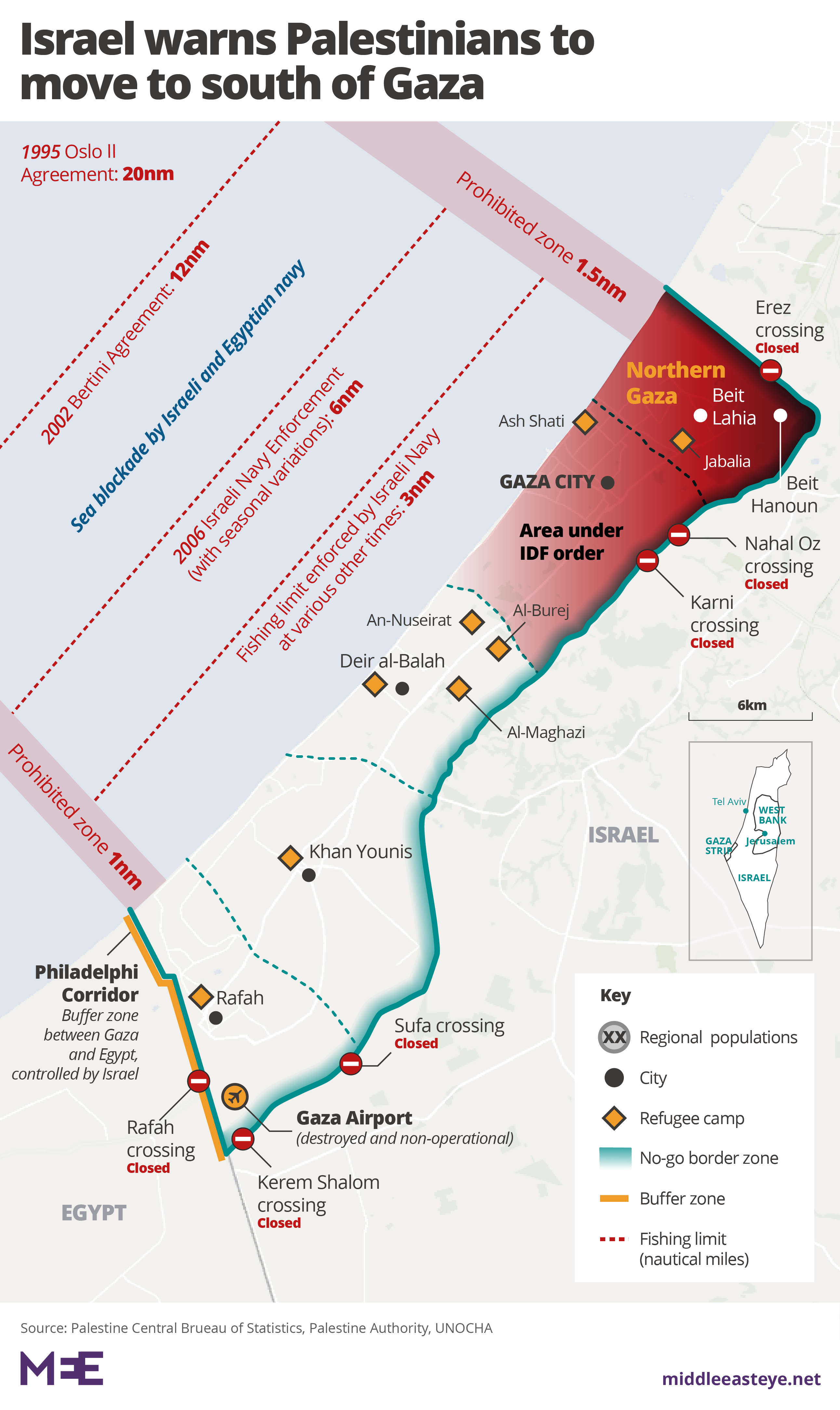A map of Gaza showing which areas Israel's forced removal order for Palestinians applies to.