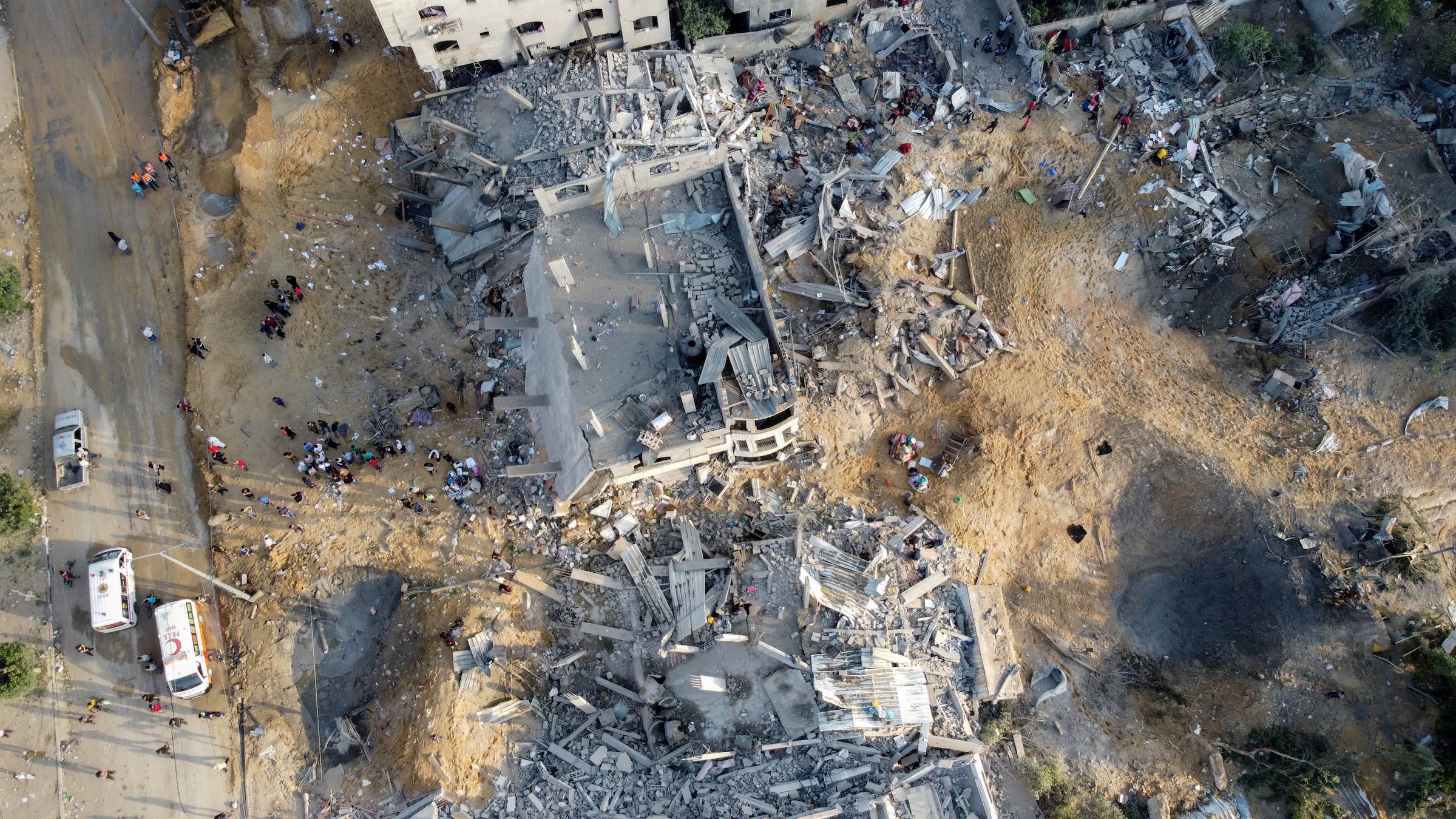 A drone image shows the ruins of buildings which were destroyed in Israeli air strikes (Reuters)