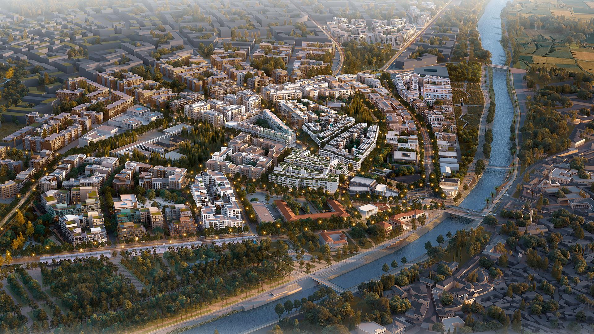 The new master plan created by a team of Turkish and foreign architects in 2024 focuses on the modern city center, on the west bank of Orontes river. (Turkey Design Council / Screengrab)
