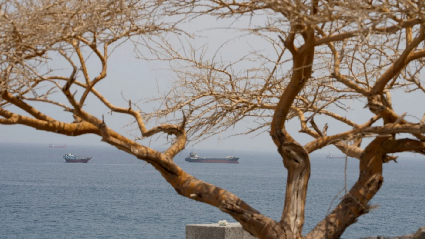 Vessels near the Strait of Hormuz, as seen from Musandam, Oman, 10 August 2026 (Reuters)