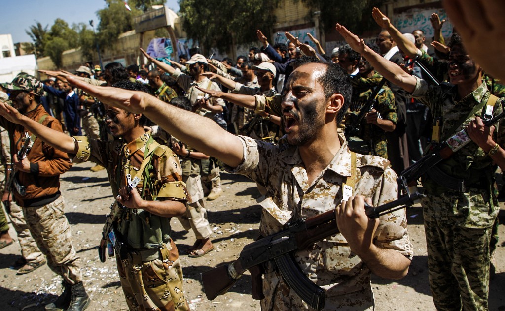 Houthi fighters during a parade in the Yemeni capital Sanaa, 2 February 2017 (AFP)