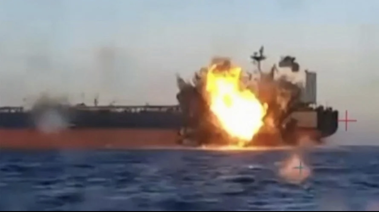 Images released by Ukrainian authorities in November 2025 show what they say are sea drone attacks on oil tankers in the Black Sea (Security Service of Ukraine/AFP)