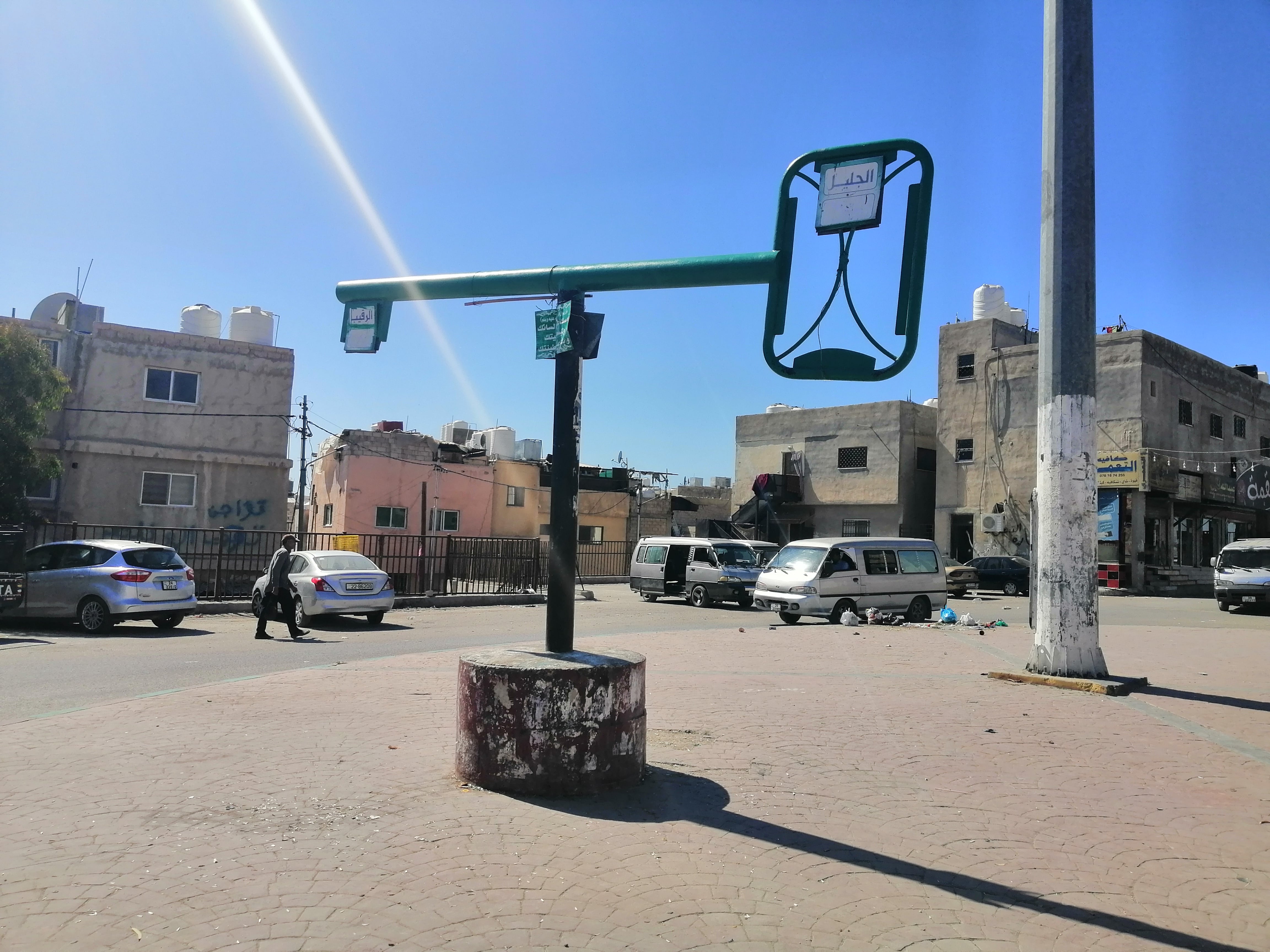 A large key stands in the centre of Jordan's al-Baqa'a camp. Many Palestinian refugees still have the keys to their family's historical homes. 19 May, 2021 (AFP/Mohammad Ersan)