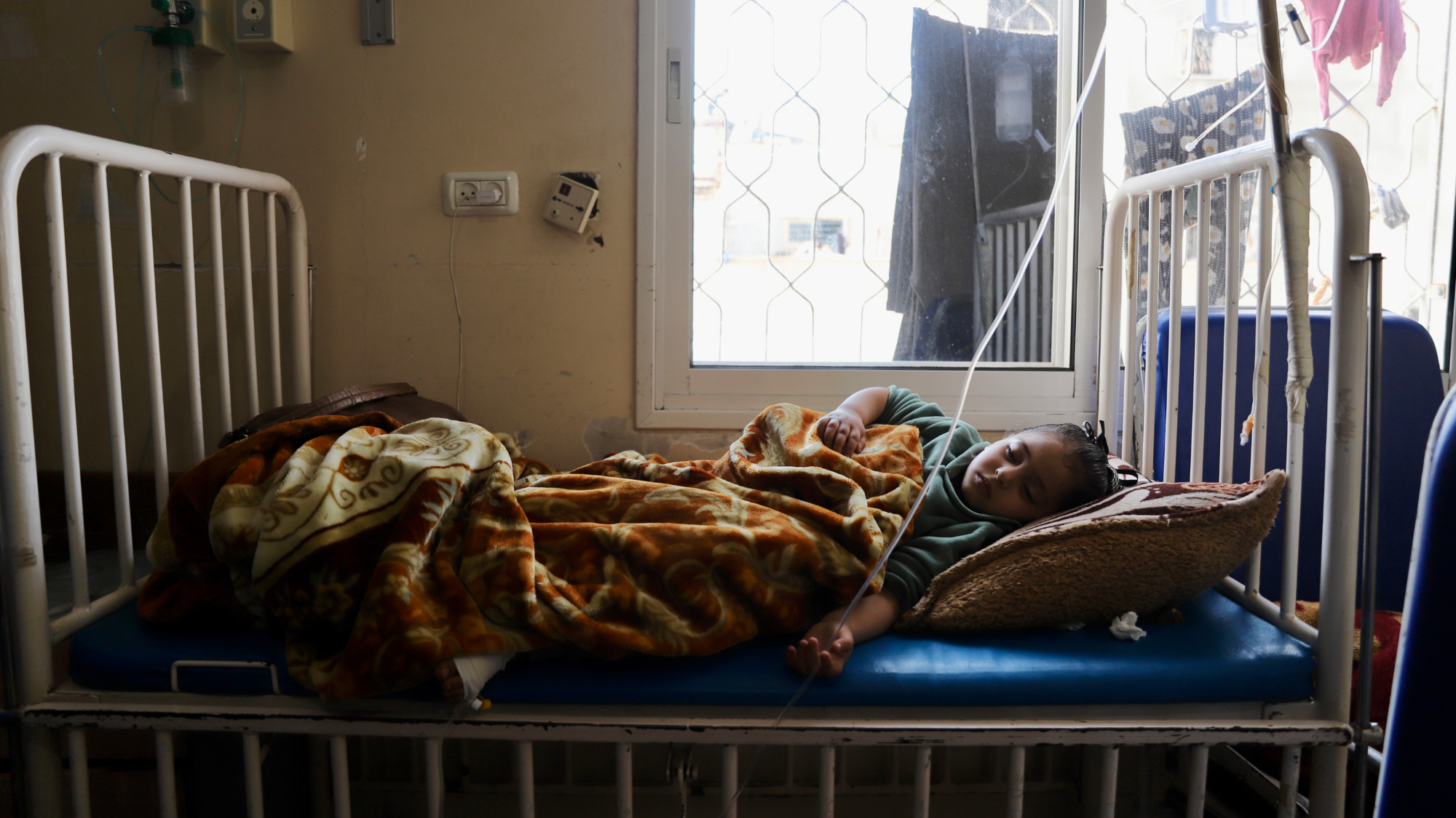A malnourished child receiving treatment at Kamal Adwan hospital in northern Gaza on 6 March 2024 (MEE/Mohammed al-Hajjar)