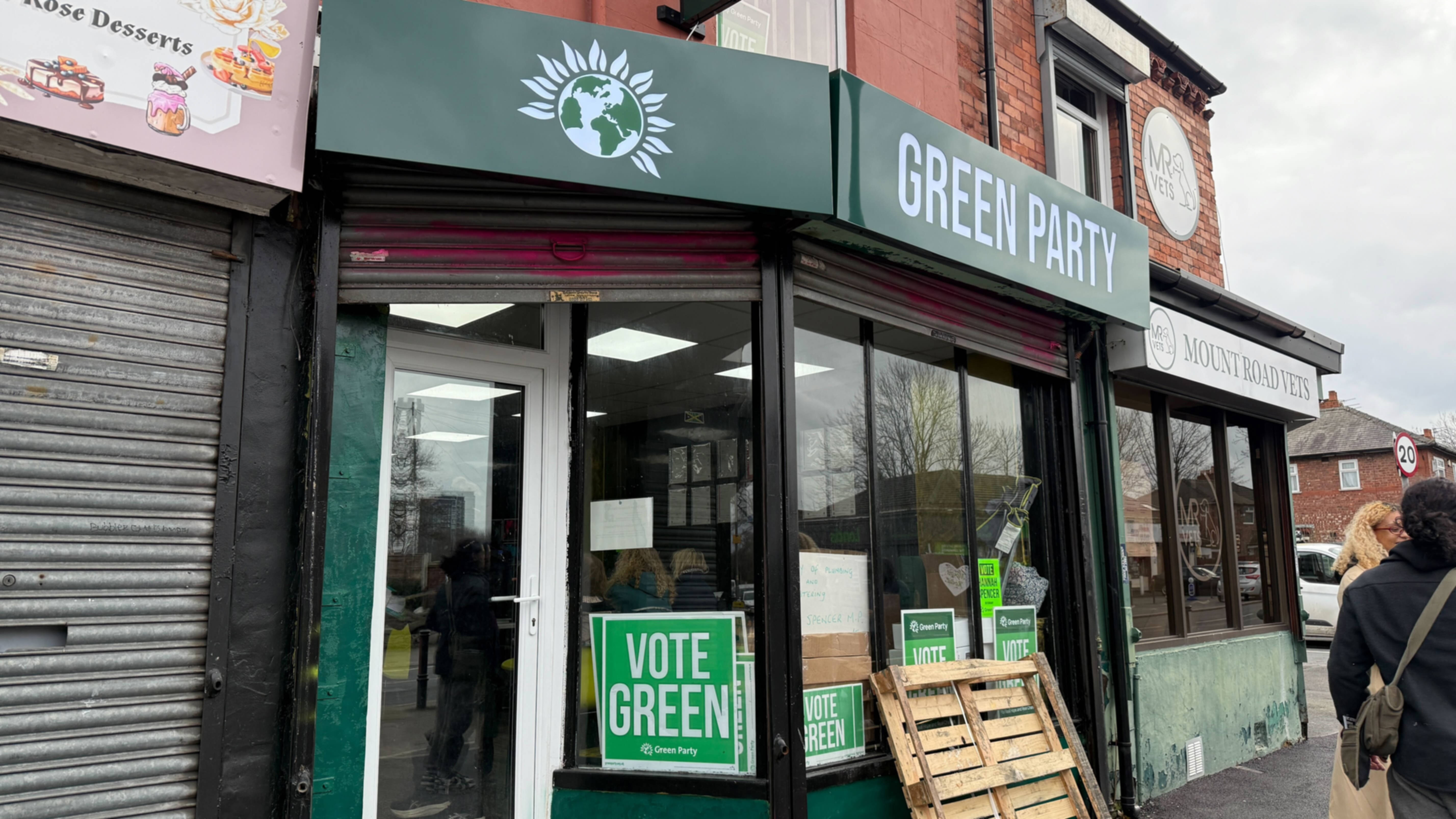 The Green Party headquarters in Gorton and Denton on 18 February. (Yaman Mohammed/ MEE)