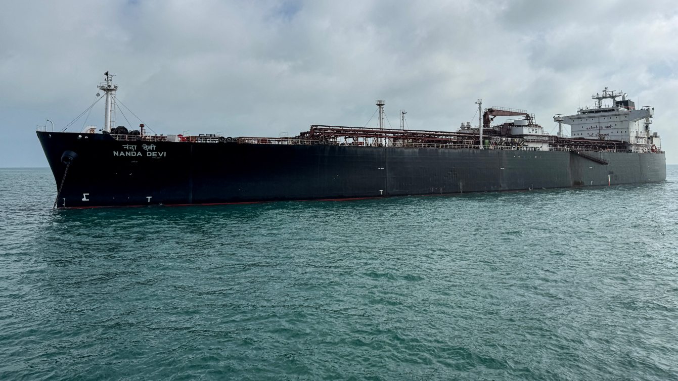 Indian vessel 'Nanda Devi' carrying liquefied petroleum gas (LPG) arrives at Vadinar Port in Gujarat on 17 March 2026 after Iran allowed it to pass through the Strait of Hormuz. 