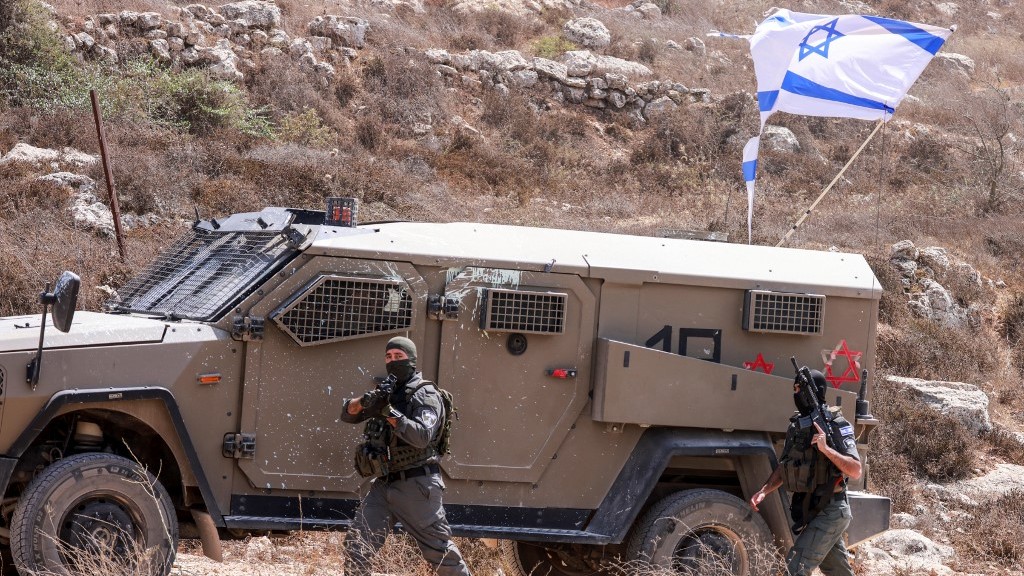 Israeli soldiers arrive in the village of Qusra, south of Nablus in the Israeli-occupied West Bank, which has faced escalating Israeli settler violence over the past month, on August 29, 2026 (AFP)