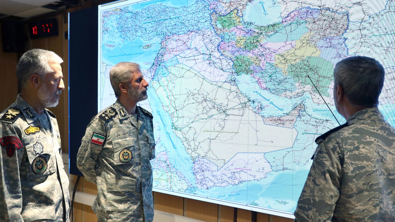 Iranian Army chief Amir Hatami attends a meeting in the Army’s War Command Room on 23 June 2025 (Iranian Army Media Office/AFP) 