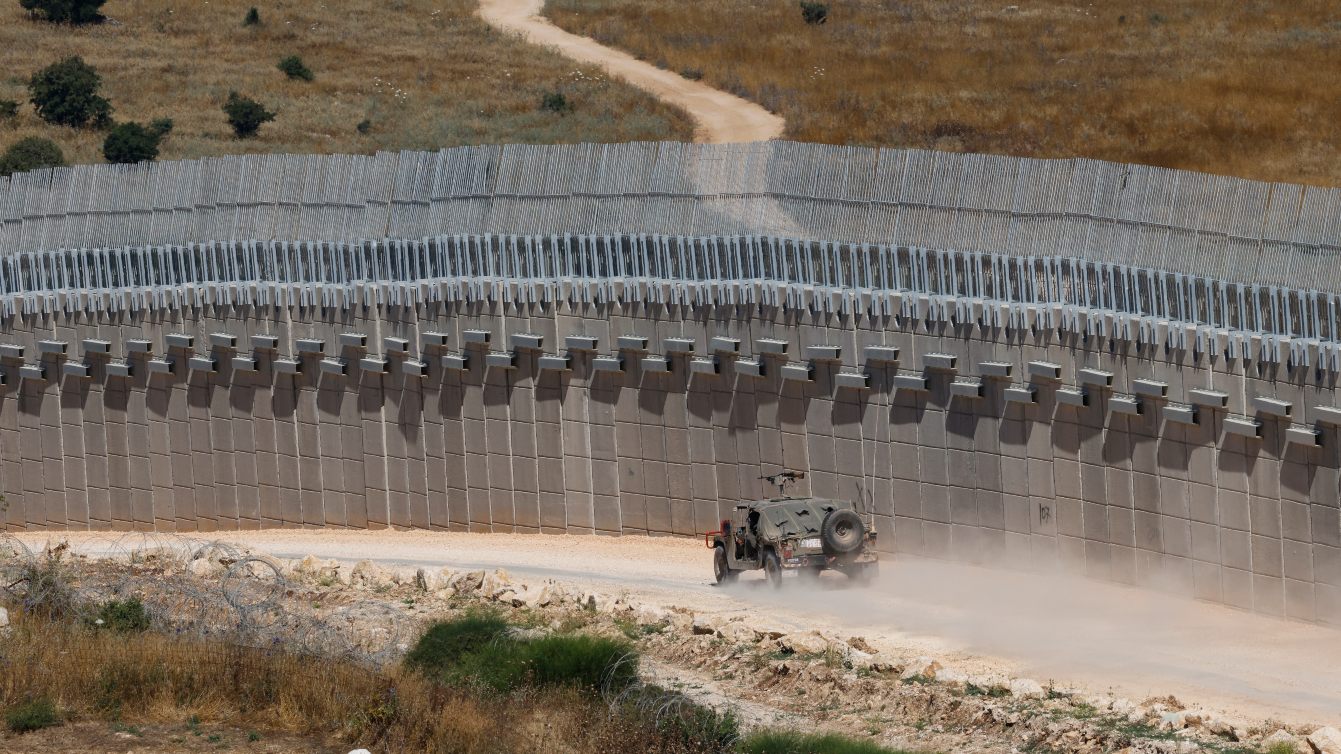 Israeli army Humvee patrols along the northern border with Lebanon in the Upper Galilee, 18 June 2026 (Jalaa Marey/AFP)