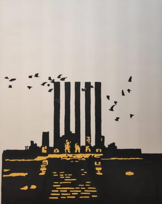 Représentation du « trône de Bilqis » au temple de Barran par l’artiste yéménite Haifa Subay