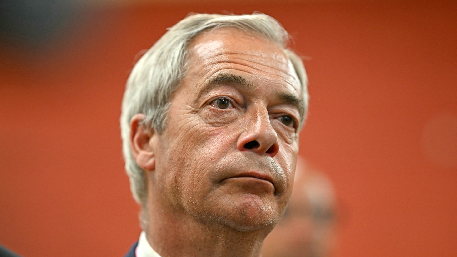 Nigel Farage, leader of the Reform UK party, looks on as ballots are counted in the Runcorn & Helsby by-election at the DCBL Stadium in Widnes, north-west England, in the early hours of May 2, 2025