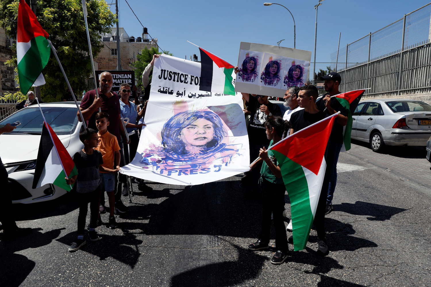 Palestinians protesting outside hospital