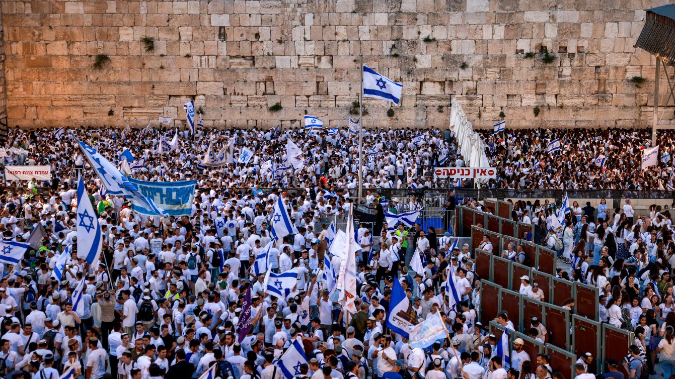 People gather at the Western Wall Plaza in Jerusalem’s Old City during Jerusalem Day, 26 May 2025 (Menahem Kahana/AFP)