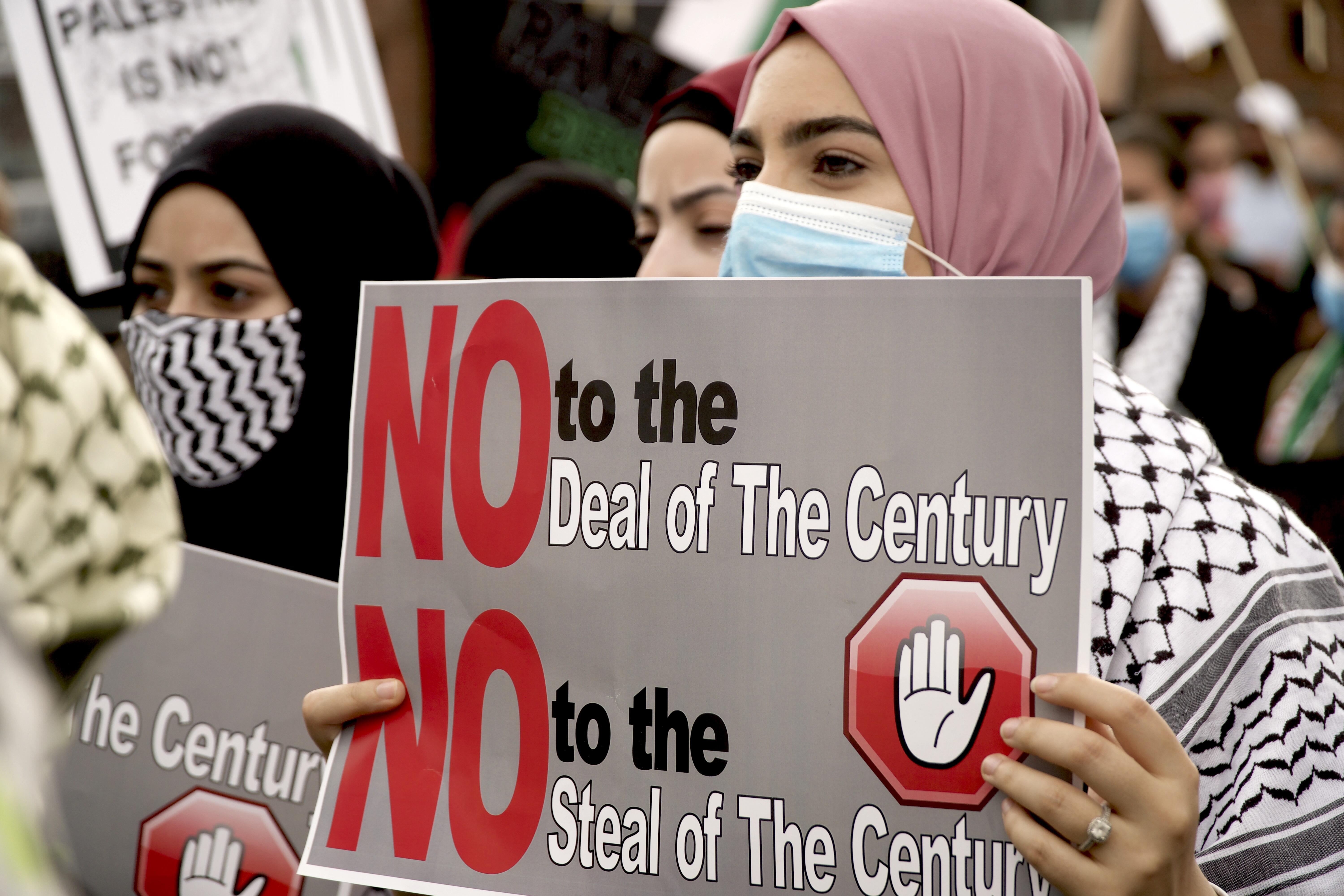 Anti-normalisation rally in New Jersey (Azad Essa/MEE)