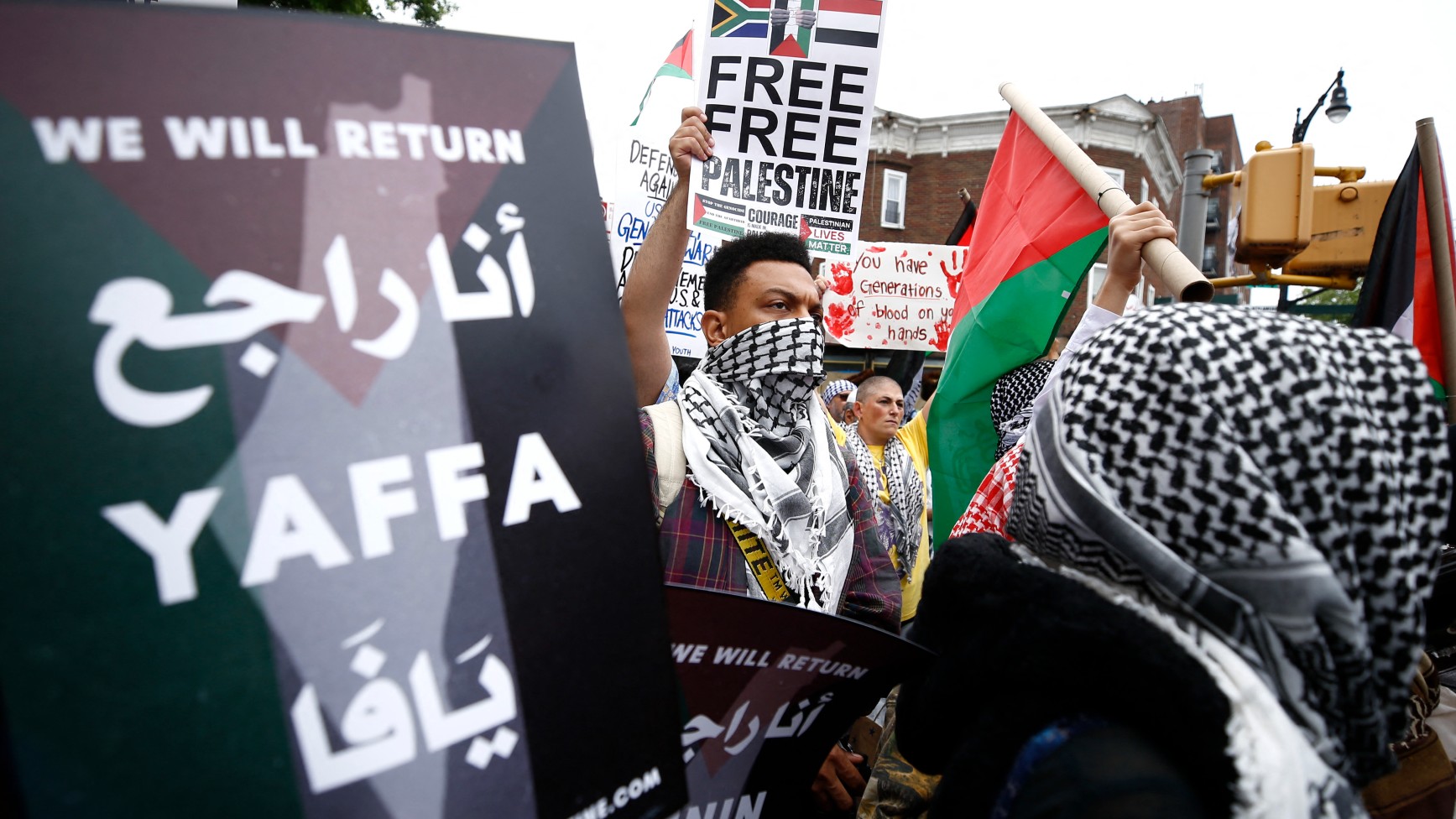 Pro-Palestinian demonstrators rally to mark the Nakba anniversary in the Brooklyn borough of New York City on May 18, 2024. On May 15, 2024 