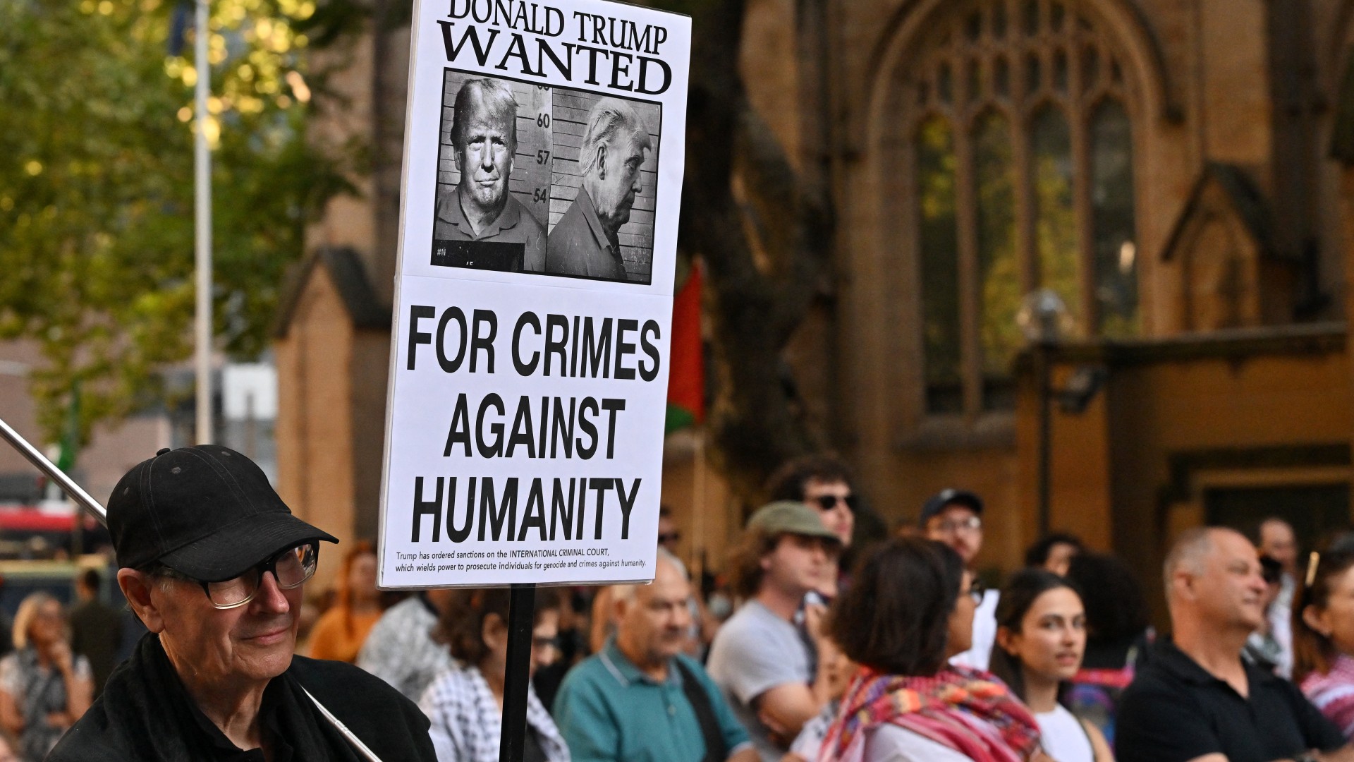 Pro-Palestinian protesters attend a rally against US President Donald Trump's recent remarks on Gaza and Israeli Prime Minister Benjamin Netanyahu in Sydney on February 7, 2025.
