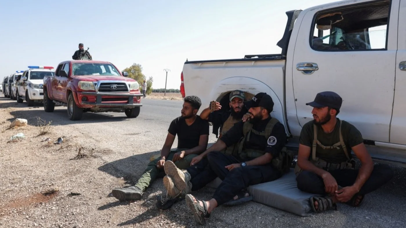 A force from Syria's General Security arrives in Walga town near the predominantly Druze city of Sweida in southern Syria on 19 July 2025 (Omar Haj Kadour/AFP)