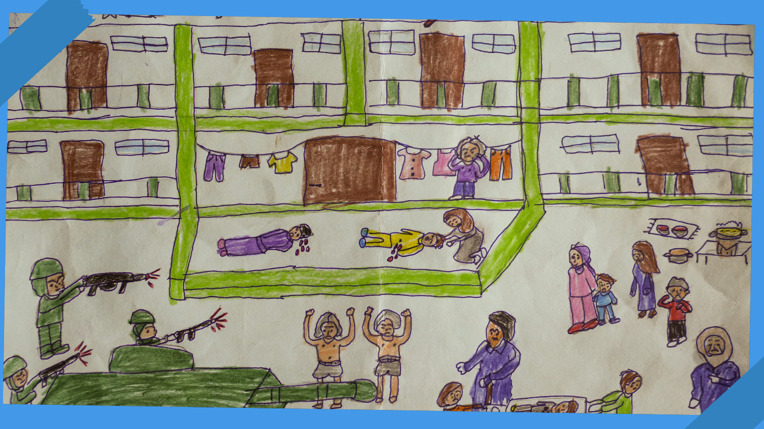 A drawing by 10-year-old Hala featured in GCMHP's latest report