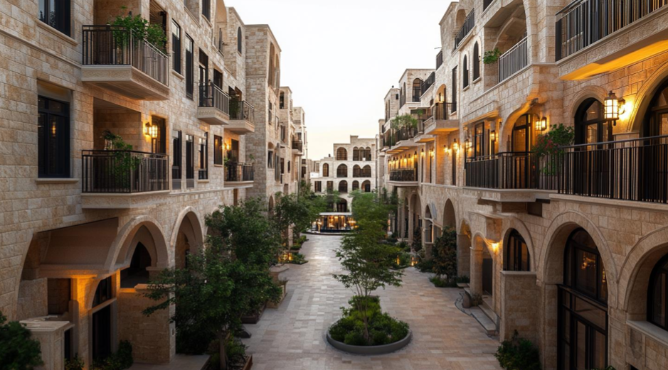 Gaza residential buildings, AI generated image, Egypt's Gaza plan (Screengrab)