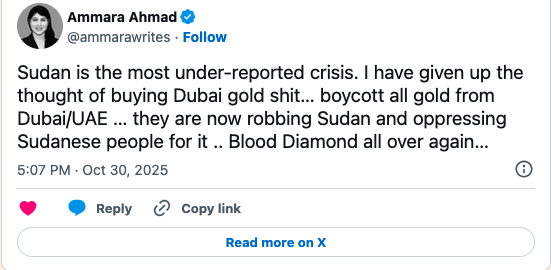 Calls for UAE gold boycott for Sudan