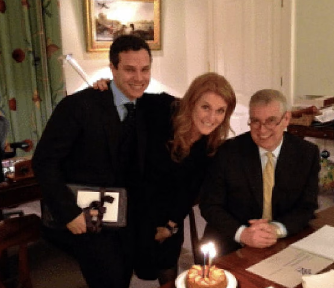David Stern poses for a photograph with the then-Prince Andrew and his ex-wife Sarah Ferguson which was sent to Jeffrey Epstein in 2014. (Epstein files)