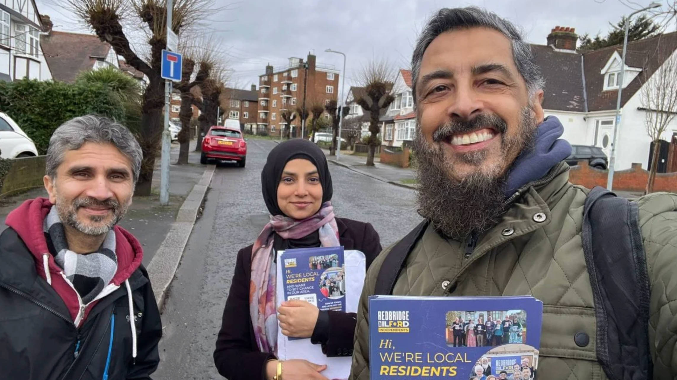 Redbridge Independents leader Vaseem Ahmed (R) and other party campaigners in Redbridge ahead of the May elections. (Redbridge Independents)