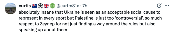 X user praises Zeynep Sonmez for Palestine solidarity