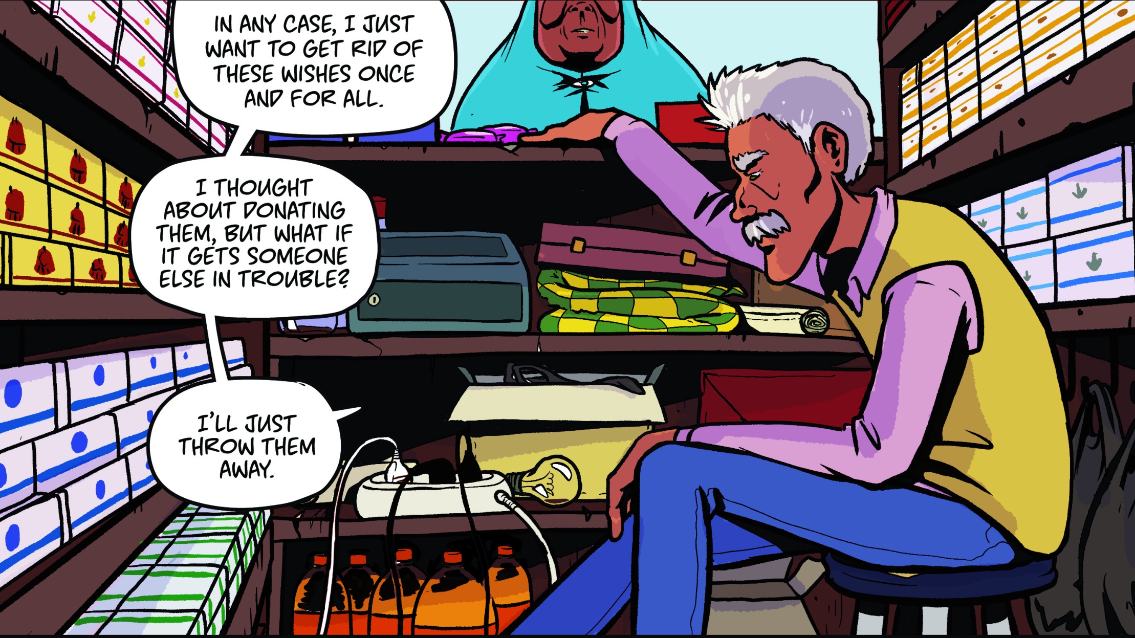 Kiosk-owner Shokry inherited three first-class wishes that he was desperate to get rid of (Credit: Deena Mohamed/Pantheon)  