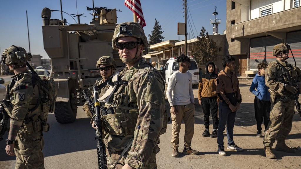 US forces patrol in Syria's northeastern city Qamishli, in the Hasakeh province, mostly controlled by Kurdish-led Syrian Democratic Forces (SDF), on January 9, 2025