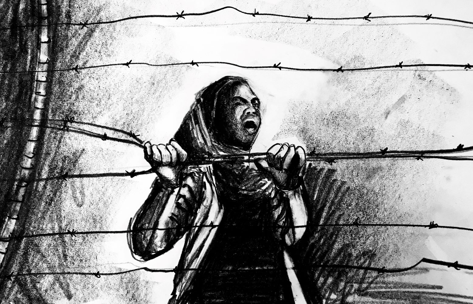 The Great March Of Return, Charcoal, 2018, Sandra Watfa