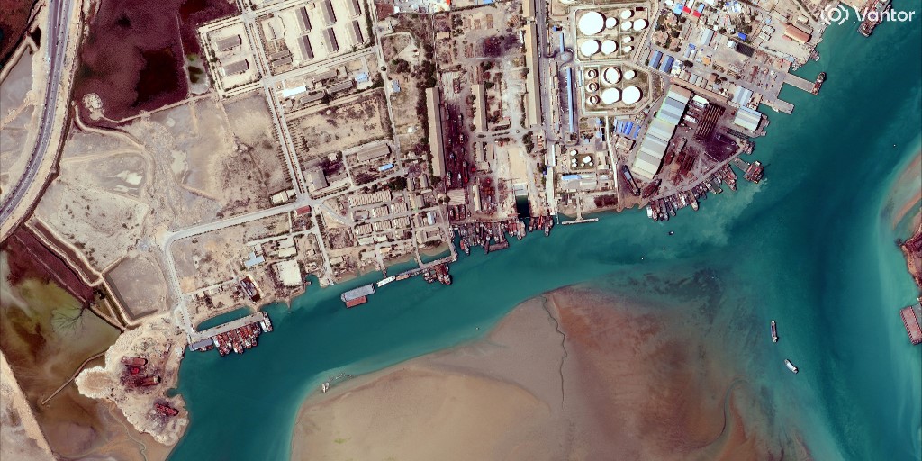 This handout satellite image courtesy of Vantor shows an overview of Bushehr naval base in southern Iran along the Gulf on 27 February, 2026. (AFP)