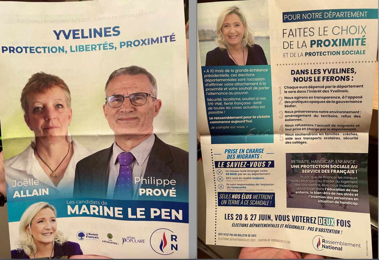 Le tract diffusé par le Rassemblement national sur les mineurs isolés faisant l’objet d’une plainte en justice (Source internet)