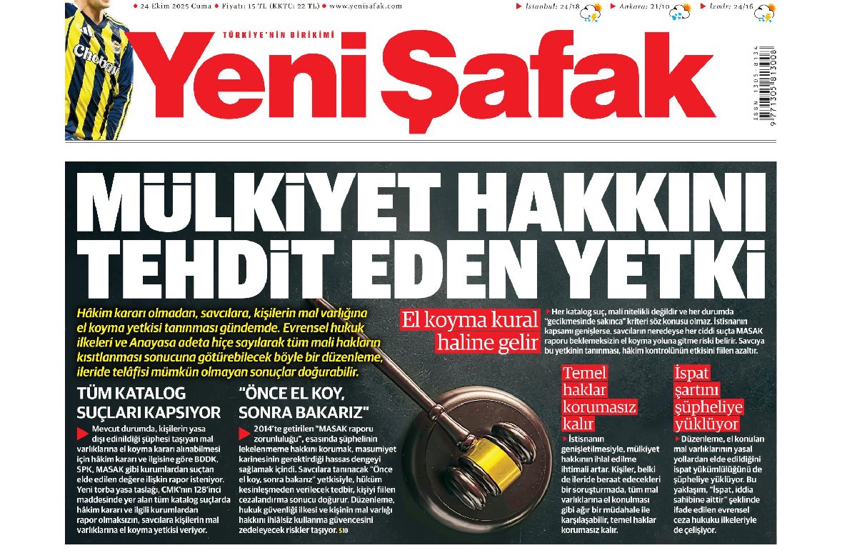 Yeni Safak criticises a new government policy on private property seizure