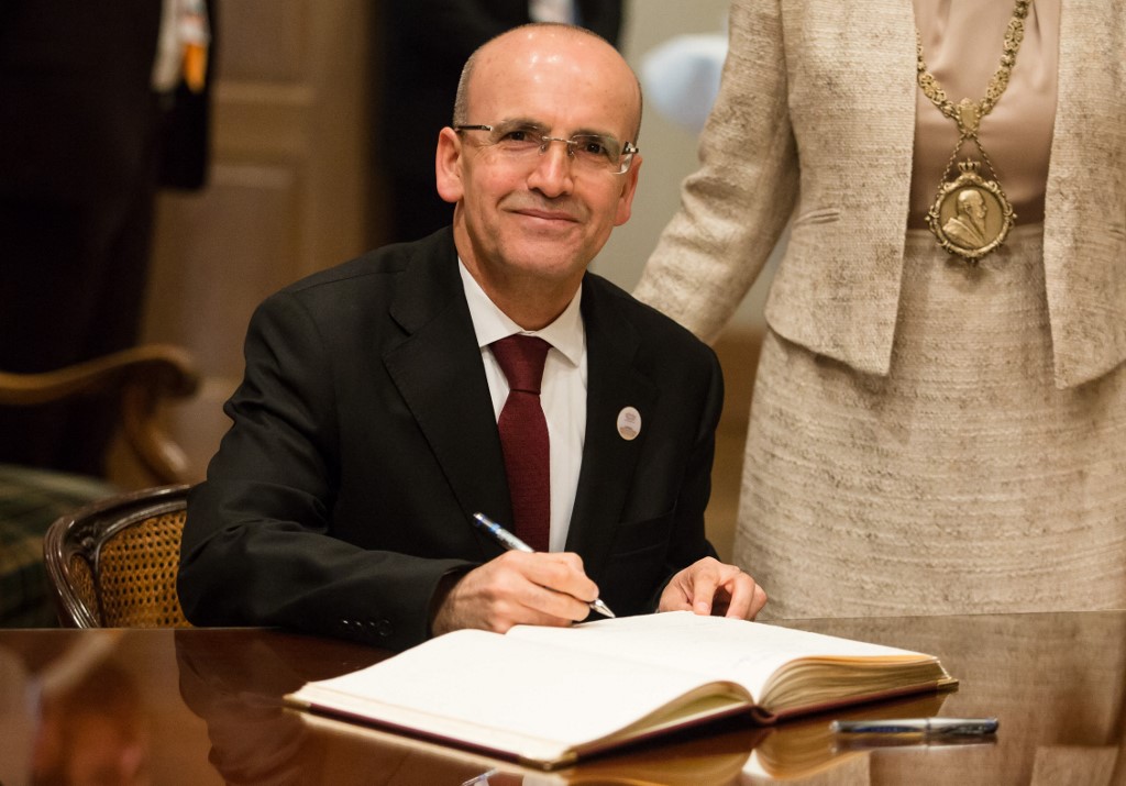 Turkey's then-Finance Minister Mehmet Simsek at the G20 finance ministers and central bank governors meeting in Baden-Baden, Germany, 17 March 2017 (AFP)