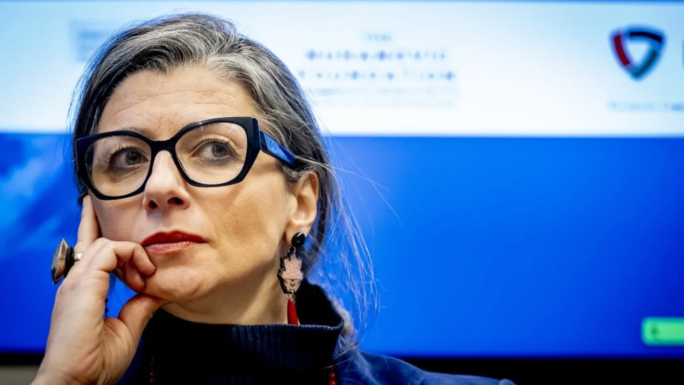 UN Special Rapporteur for the occupied Palestinian territories Francesca Albanese speaking in The Hague in February 2025 (Robin Utrecht/AFP)