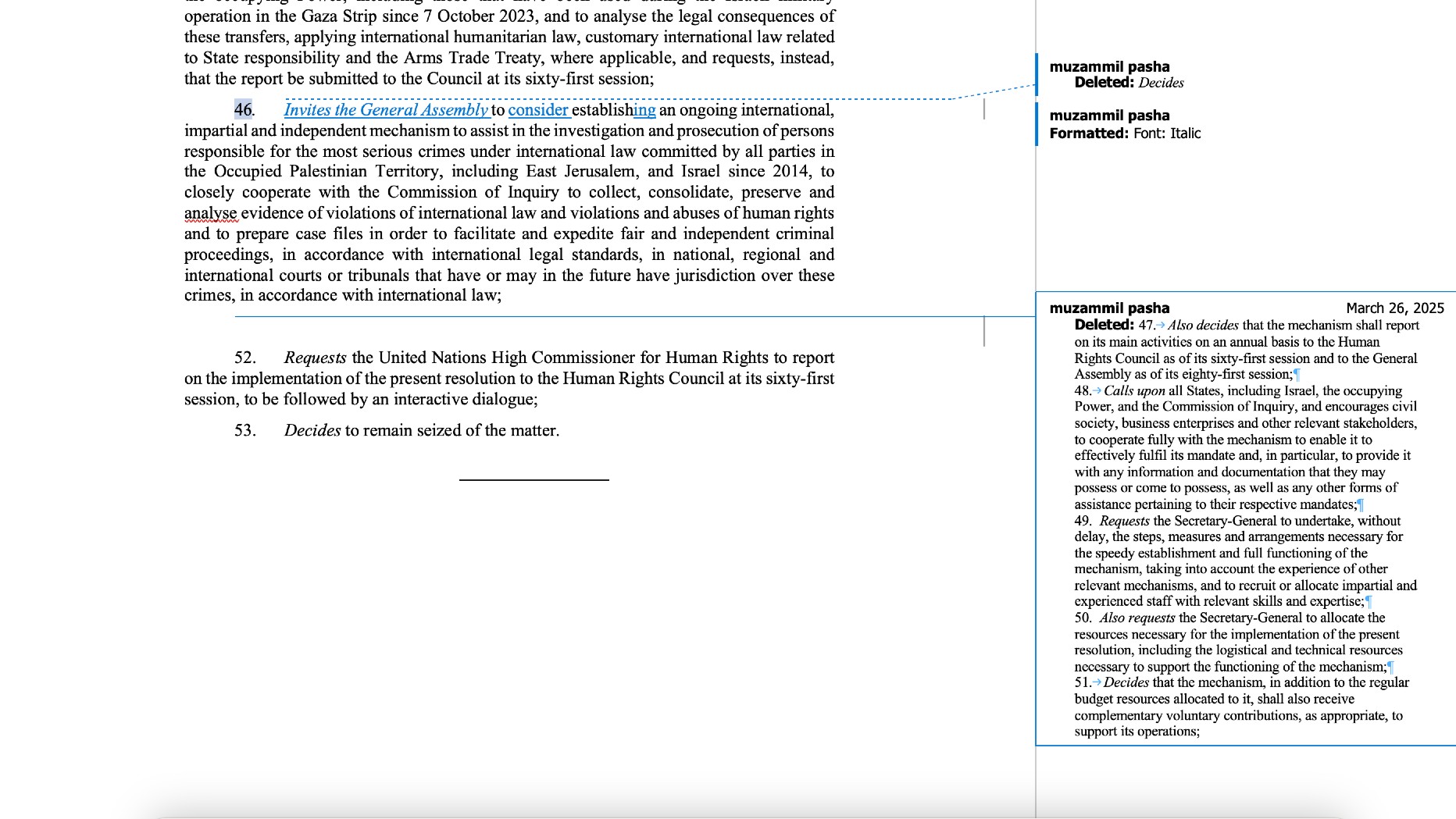 Screenshot of final text of resolution 