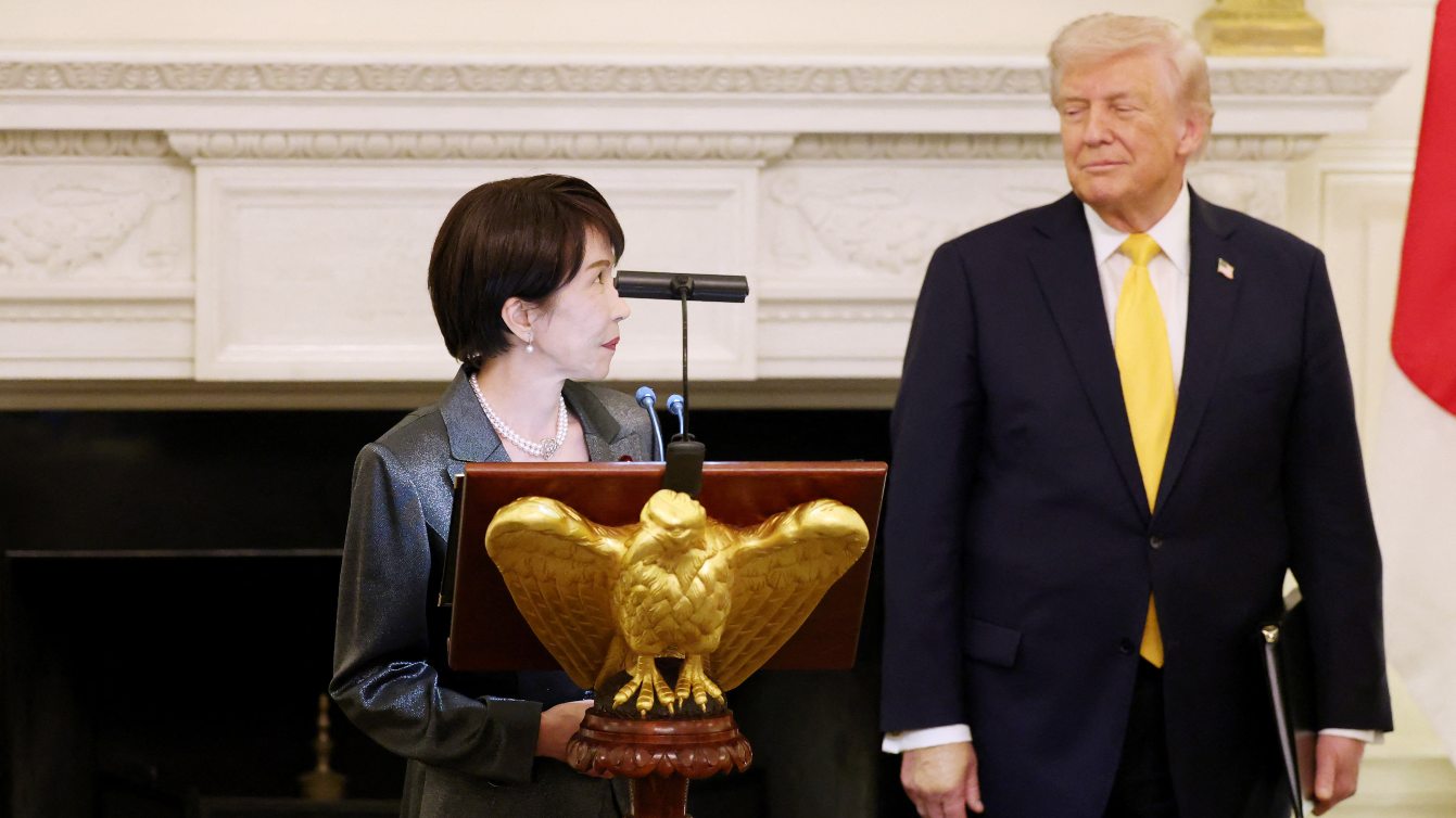 Japanese Prime Minister Sanae Takaichi, alongside US President Donald Trump, at the White House on 19 March 2026 in Washington. Getty Images via AFP