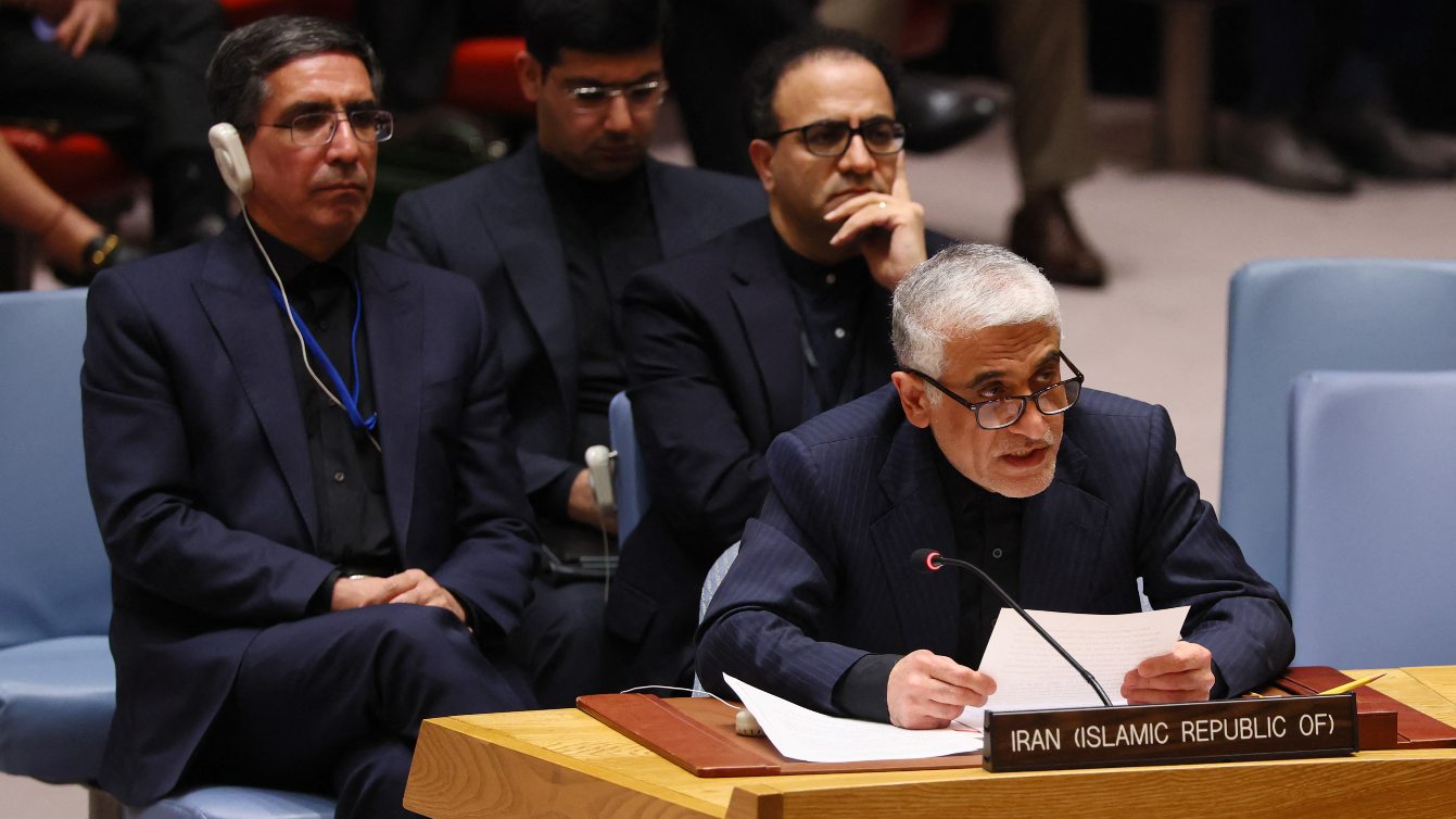 Amir-Saeid Iravani speaks during a UN Security Council meeting at the UN headquarters on 11 March 2026 in New York. Getty Images via AFP