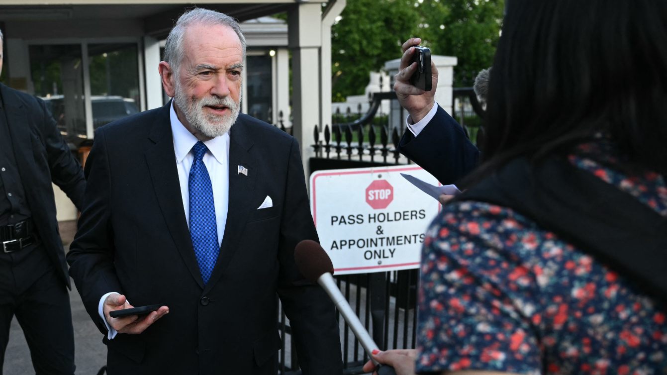 US Ambassador to Israel Mike Huckabee departs the White House after a meeting on Middle East peace talks in Washington, DC, 23 April 2026 (Mandel Ngan/AFP)