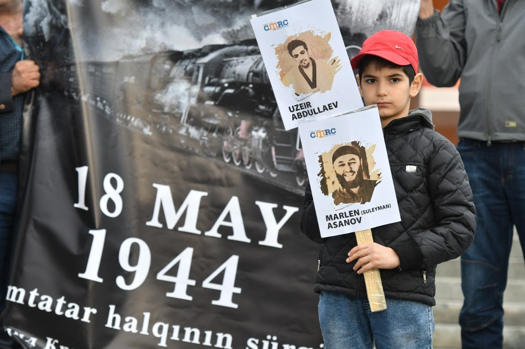 Memorial event on the Independence Square in Kiev on 18 May 2020 in commemoration of the 76th anniversary of the deportation of Crimea's Tatars by the URSS in 1944 (Genya Savilov/AFP)