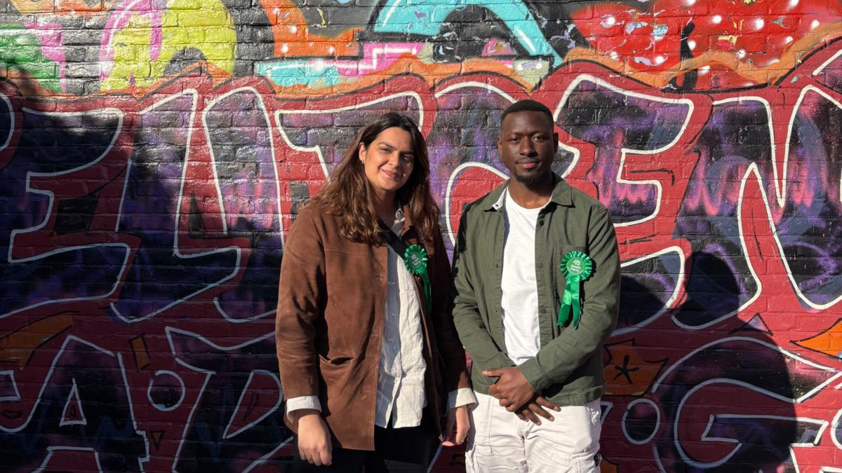 Eva Tabassam and Peter Ibrahim Kanyike, candidates for the Green Party in Waltham Forest. (Imran Mulla/MEE)