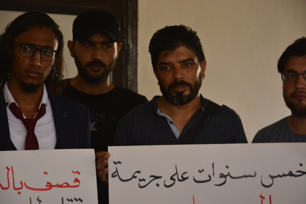 Abu Al-yusr Baraa and Mazen al-Atrash and a number of journalists during a meeting of the Media Workers Association of Eastern Ghouta (Harun al-Aswad)