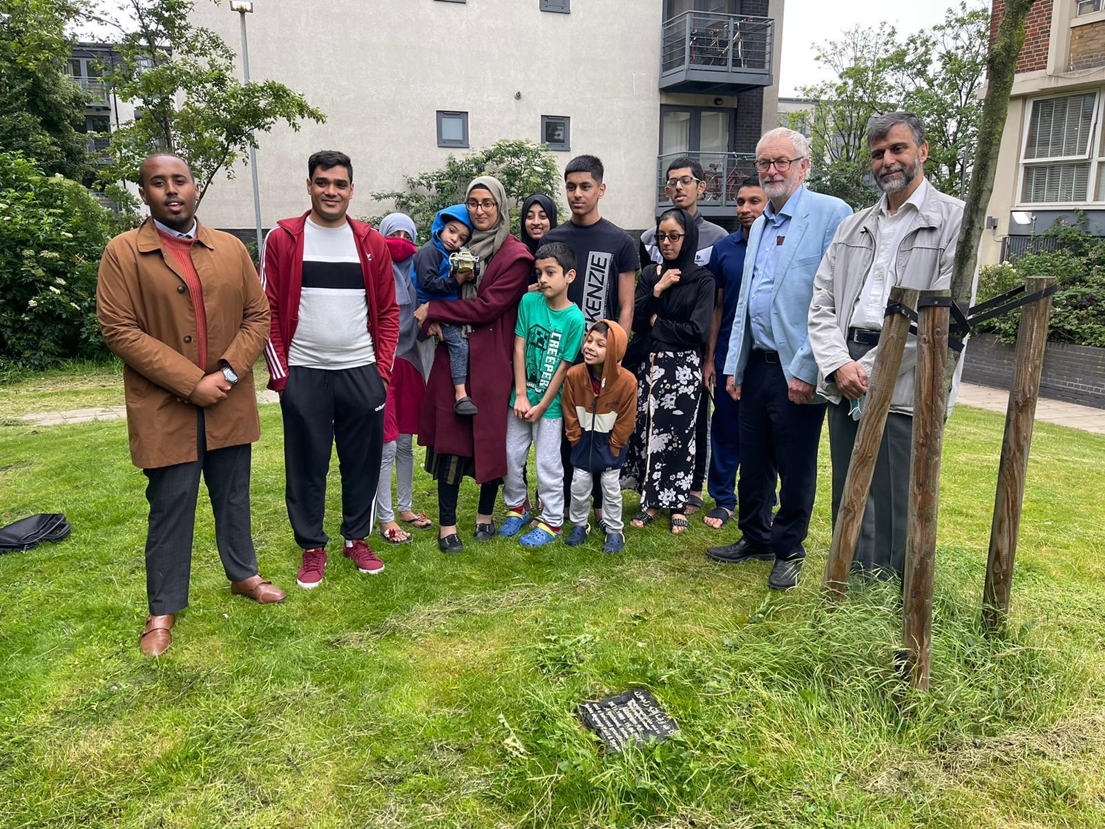 Mohamed Kozbar with the family of Makram Ali who was killed after Darren Osborne rammed a van into worshippers leaving mosques in the Finsbury Park area in North London (Supplied) 