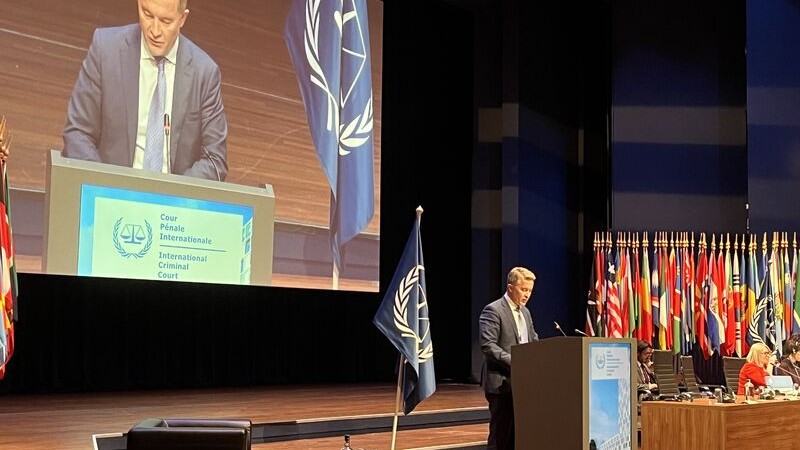 Andreas Kravik speaking at the Assembly of States Parties in The Hague, Netherlands, December 2025 (Norwegian embassy in the Hague)