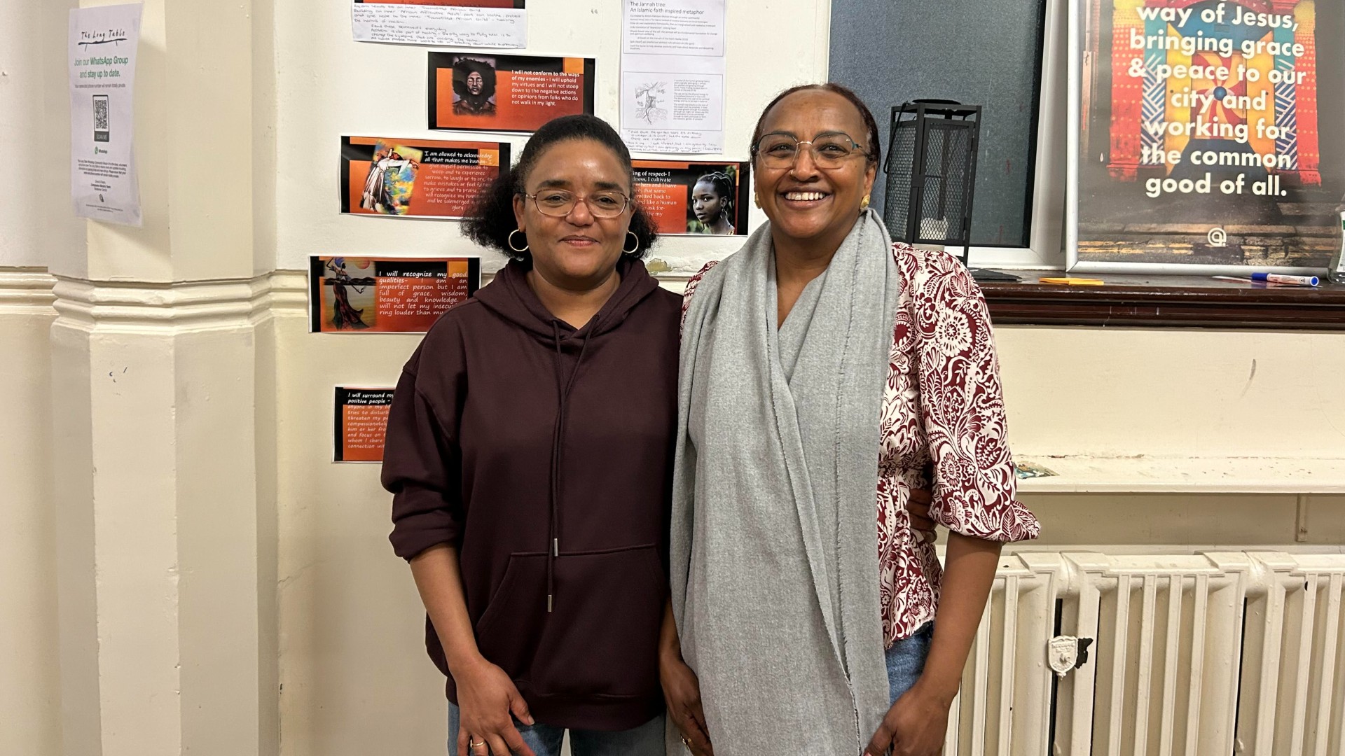 Twasul Mohammed (L) and Areej Fareh (R) say the city's Sudanese community won't allow themselves to believe the narrative of collective punishment (Oscar Rickett/MEE)